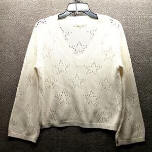 Hem & Thread Women’s Knit Sweater Small Cream Pullover Soft Textured Knit